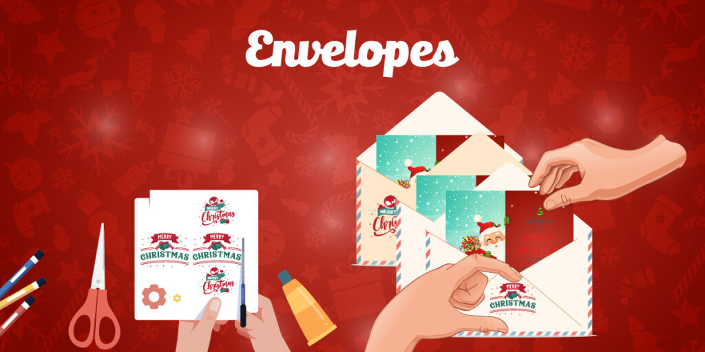 envelopes with holiday decorations