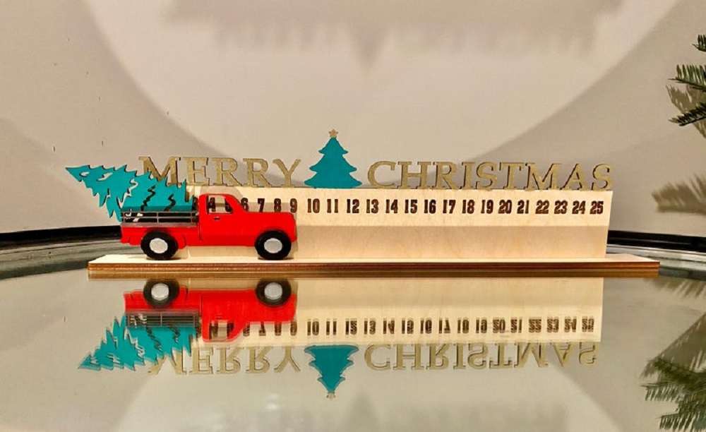 Red Truck with Christmas Tree