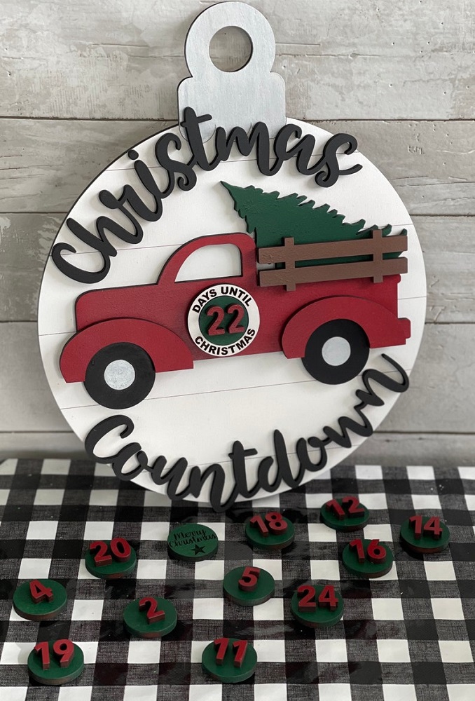 Wooden Plaque with Red Farmhouse Truck