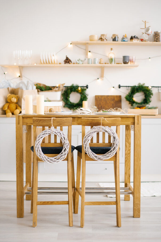 empty kitchen with Christmas décor 