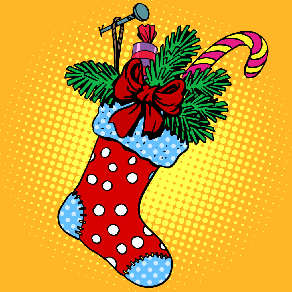 Christmas stocking illustration in comic book style