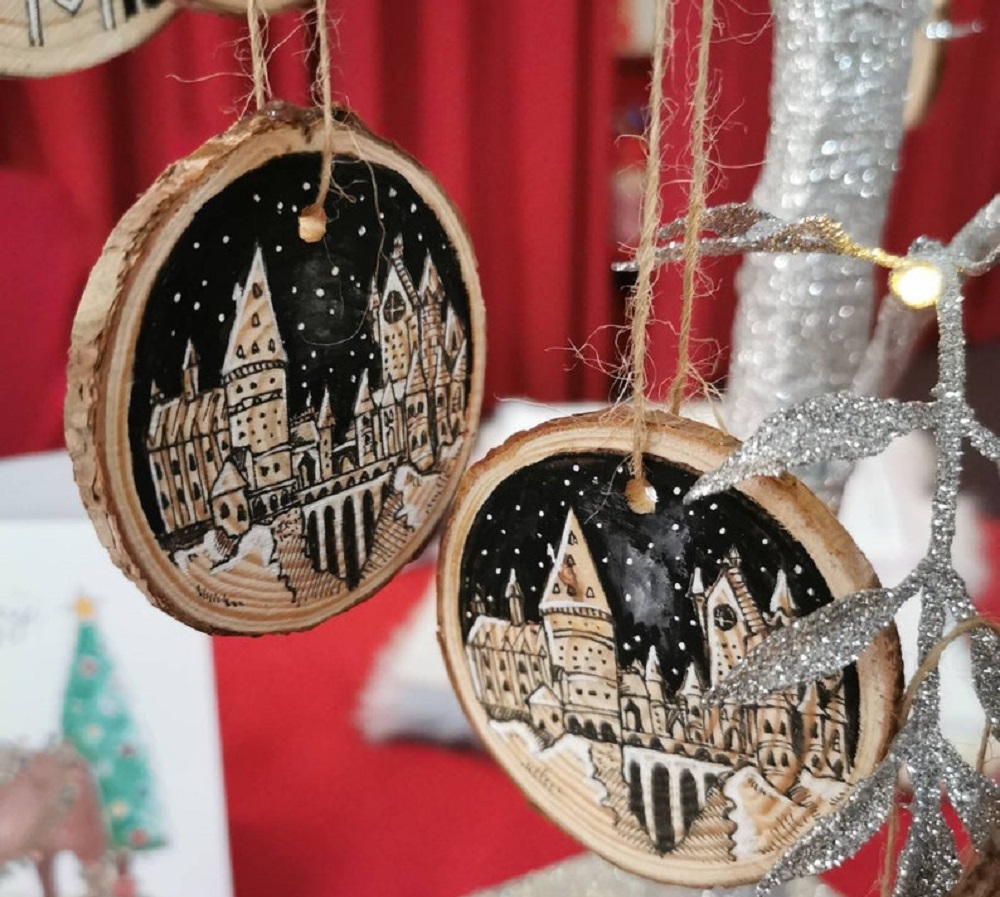 Snowy Hogwarts Wooden Ornament
