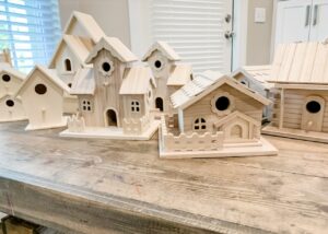 unfinished wooden bird houses