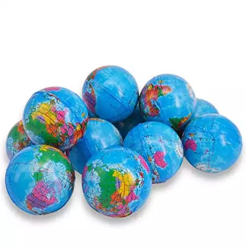 Wang-Data 24 Pack Squeezable World Stress Balls for Kids Mini Earth Ball - Pressure Relieving Health Balls Globe Pattern Balls , School, Classroom, Party Favors (2.5" Inches)