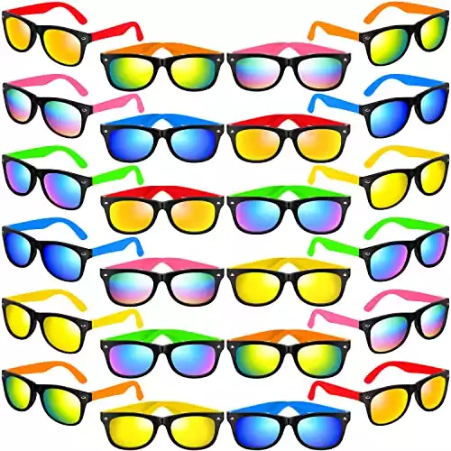 Kids Sunglasses Party Favors, 24Pack Neon Sunglasses with UV400 Protection in Bulk for Kids, Boys and Girls, Great Gift for Birthday Graduation Party Supplies, Beach, Pool Party Favors, Fun Gift,