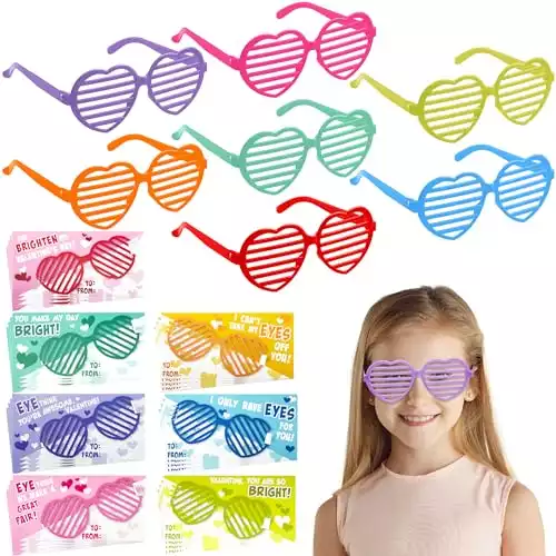 JOYIN 28 Pcs Valentines Day Gift Cards with Heart Shaped Shutter Shade Glasses, Valentine's Classroom Holiday Exchange Gifts
