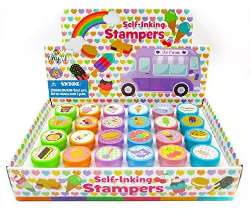 TINYMILLS 24 Pcs Ice Cream Stampers for Kids Birthday Party Favor Bag Fillers Valentine's Day Classroom Exchange Classroom Rewards Carnival Prizes
