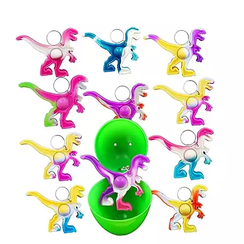 Roaqua 30 Packs Bulk Dinosaur Animal Fidget Mini pop Rainbow Keychain ，Birthday Christmas Party Favors and Holiday Children Kids Students Prize Gift