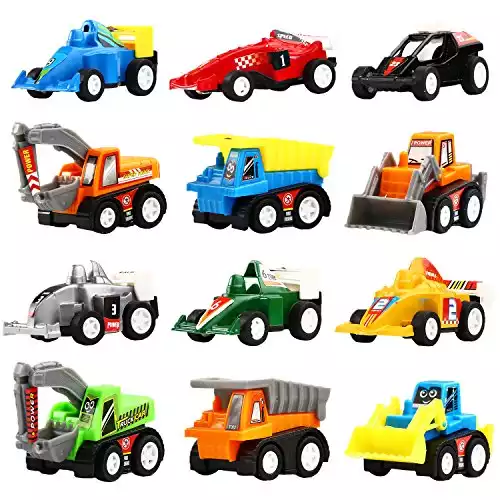 Yeonha Toys Pull Back Vehicles, 12 Pack Mini Assorted Construction Vehicles and Race Car Toy, Vehicles Truck Mini Car Toy for Kids Toddlers Boys Child, Pull Back and Go Car Toy Play Set