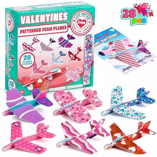 JOYIN 28 Valentines Day Foam Airplanes Greeting Cards with Valentine’s Punchline for Kids School Classroom Exchange Prizes Gift Supplies, Planes Party Favor